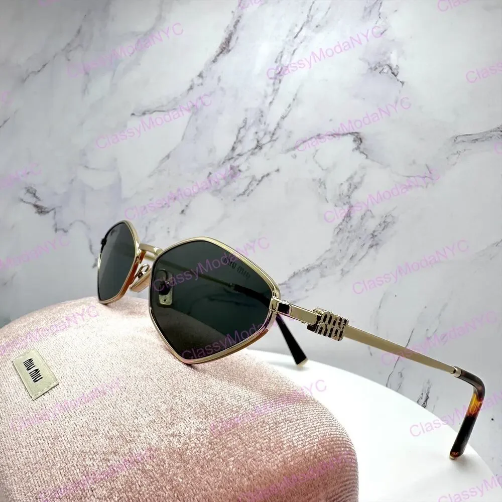 New  MIU MIU Runway Hexagon Geometric Gold Metal Sunglasses Authentic Gray Lens